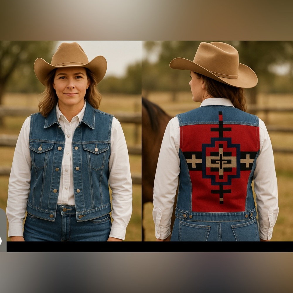 PENDLETON Southwestern Denim / Jean Wool Aztec Western VEST / M